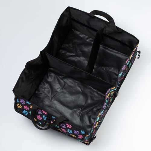 GreaterGood Collapsible Paw Print Car Trunk Organizer with 6 Pockets Truck SUV and Sedan Caddy With Compartment Vehicle Storage Container (Argyle Paws) - color: Argyle Paws
