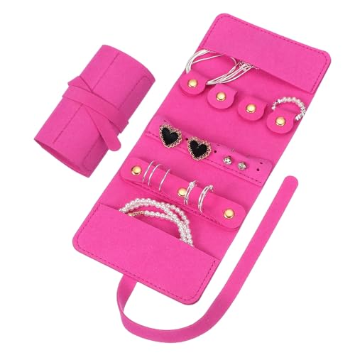 uxcell Travel Jewelry Bag Roll, Foldable Travel Organizer with Tie Close Microfiber Storage Roll for Earrings, Necklaces, Rings, Bracelets, Brooches, Valentine's Day Gifts, Rose Red - color: Rose Red