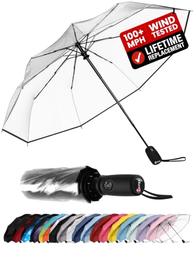 Repel Windproof Travel Umbrella - Compact & Withstands Winds up to 100MPH , Strongest Premium Auto Folding Umbrella for Rain and Sun - Durable, Light & Portable for Women & Men , Fits Backpack & Cars - color: Clear Top - Travel Umbrella (1 Pack)