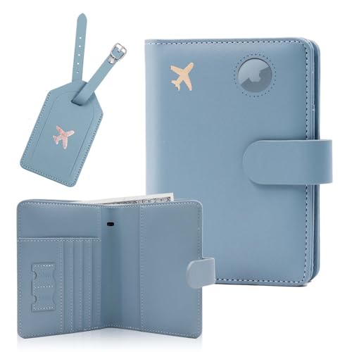 Melsbrinna Rfid Passport Holder for Travel women/Men Set Travel Suitcase Tag, Cute Passport Wallet Rfid Blocking Card Slots, Rfid Passport Cover/CaseTravel Wallet (A-greygreen) - color: A-greygreen