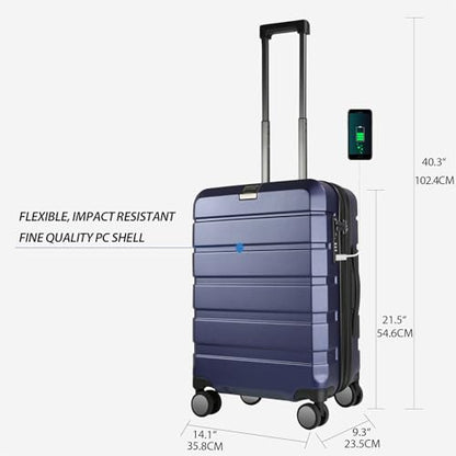 KROSER Hardside Expandable Carry On Luggage with Spinner Wheels & Built-in TSA Lock, Durable Suitcase Rolling Luggage with USB Port, Carry-On 20-Inch, Navy - color: Navy