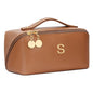 Initial Makeup Bag Gifts for Women Bridesmaid Gifts Travel Toiletry Personalized PU Leather Waterproof Cosmetic Bag (Medium-Brown-S) - color: MediumBrown, style: S