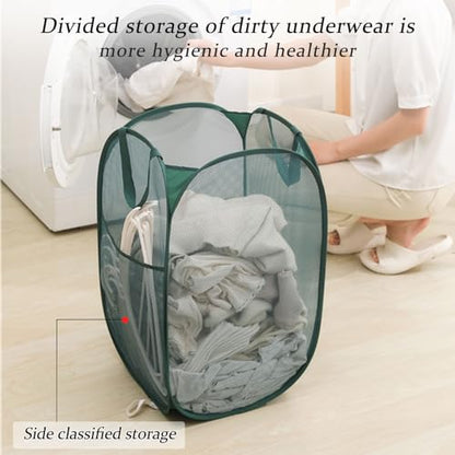 Upgraded 100L Extra Large Collapsible Laundry Baskets, 2 Pack XL Mesh Pop Up Laundry Hamper with Handles, Portable Travel Laundry Basket, Foldable Hamper. Green - color: Green, size: 2-Pack Vertical