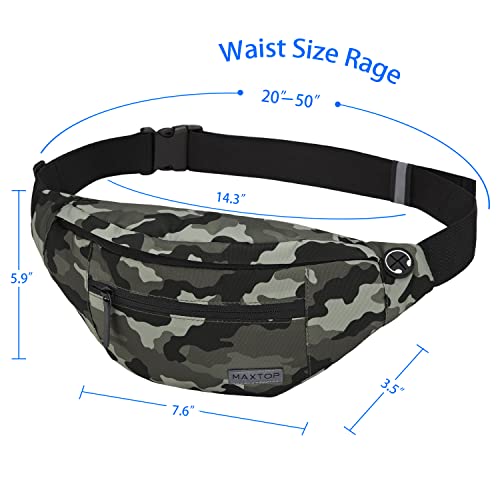 MAXTOP Large Crossbody Fanny Pack with 4-Zipper Pockets,Gifts for Enjoy Sports Festival Workout Traveling Running Casual Hands-Free Wallets Waist Pack Phone Bag Carrying All Phones - color: Camo Green, style: Large Fanny Pack(4 Zipper Pockets)