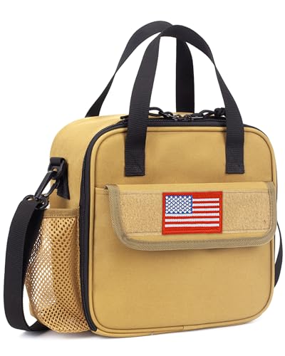 Tactical-style Lunch Bag 5L Kids Lunch Bag with Adjustable Shoulder Strap Easy to Clean Leakproof Wipeable liner Toddler Lunch Box Bag for Boys Girls School and Daycare - color: Brown