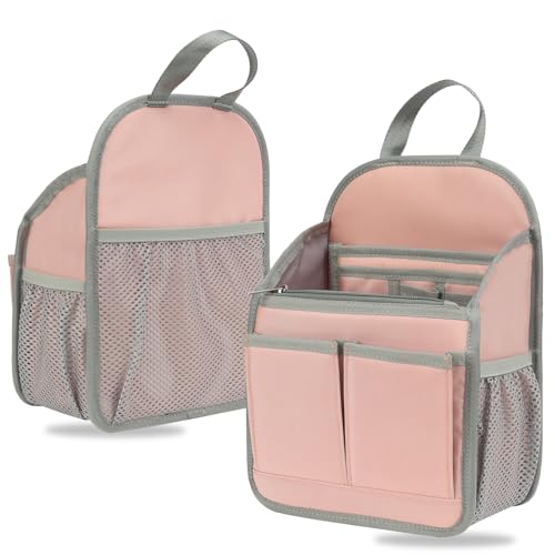 Mini Premium Rugged Backpack Purse Organizer Insert for Women Fashion Small Backpack-19 Pockets,Padded Water-repellent Nylon-Pink - color: Pink, size: Small