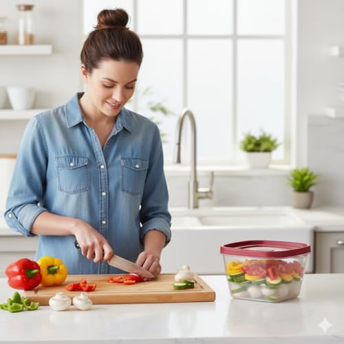 Tribello BPA-Free Plastic Food Storage Set, Red Vented Lids - Microwave, Dishwasher Safe: Perfect for Meal Prep, Leftovers, and Kitchen Organization (3 x 7-Cup) - size: 3 x 7-Cup