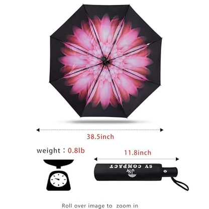 SY COMPACT Travel Umbrella - Windproof Automatic Compact Umbrella for Rain, Lightest 8-Rib, Small, Strong & Portable, Durable Grip, Fits Backpack & Car, Factory Direct (UV Available) - color: UPF-Flower red