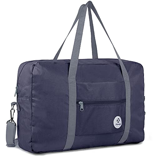 For Spirit Airlines Personal Item Bag Foldable Travel Duffel Bag Tote Carry on Luggage Duffle Overnight for Women and Men - color: 3112 Dark Blue ( with Shoulder Strap)