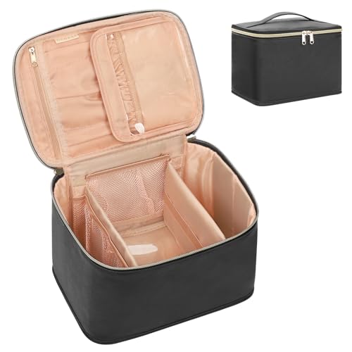 OCHEAL Travel Makeup Bag, Cosmetic Bags for Women Makeup Case Organizer Large Capacity Travel Toiletry Bag Storage Bags with Divider and Handle for Cosmetics Toiletries Brushes Tools-Large, Black - color: 001_Black Large, size: Medium