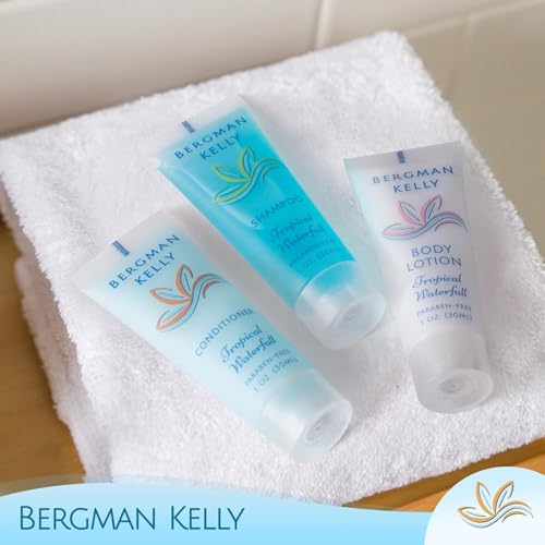 Bergman Kelly - Hotel Toiletries Bundle - Tropical Waterfall, 1 oz each, 18800 pcs - 4-Piece Set: Rectangular Bar Soap, Shampoo, Conditioner & Body Lotion (4700 each) - Bulk Mini Guest Amenities - size: Full Pallet (18800 Pieces)