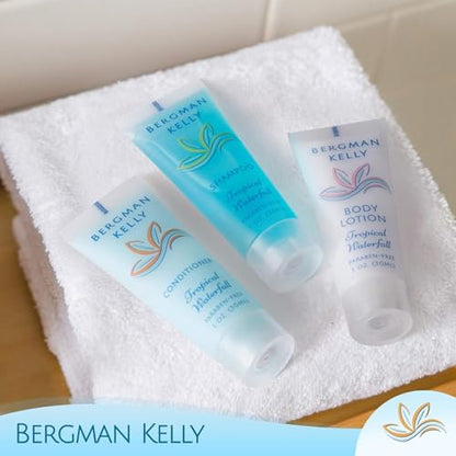 Bergman Kelly - Hotel Toiletries Bundle - Tropical Waterfall, 1 oz each, 18800 pcs - 4-Piece Set: Rectangular Bar Soap, Shampoo, Conditioner & Body Lotion (4700 each) - Bulk Mini Guest Amenities - size: Full Pallet (18800 Pieces)