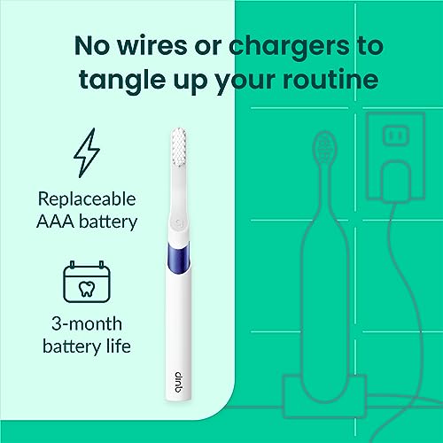 Quip Sonic Toothbrush for Adults with Timer - Includes Extra Brush Head and Travel Cover Mount - Electric, Soft Bristle Refill Head, Metal Handle, 3 Month Battery Life - Travel Toothbrush - Indigo - color: Indigo