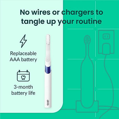 Quip Sonic Toothbrush for Adults with Timer - Includes Extra Brush Head and Travel Cover Mount - Electric, Soft Bristle Refill Head, Metal Handle, 3 Month Battery Life - Travel Toothbrush - Indigo - color: Indigo