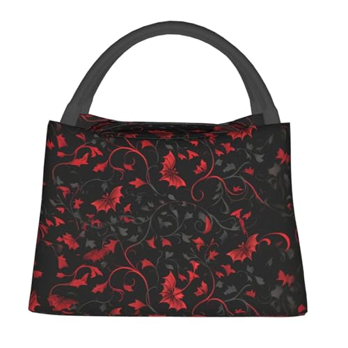 Gothic Red Bat Lunch Bag for Women, Girls, Kids, Reusable Insulated Lunch Box for Work, Office, Picnic, Travel, School, Gifts - color: Gothic Red Bat