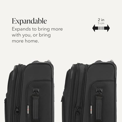 SWISSGEAR Sion Softside Expandable Spinner Luggage Durable Lightweight Travel Suitcase, Black, Carry-On - color: Black, size: Carry-On