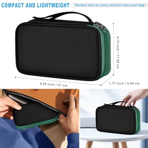 ZINMARK Portable Cable Organizer Case,Travel Pouch with Double-Layer Storage for Cables,Chargers,Earbuds & Phone,Black Green– Small Size - color: Black Green