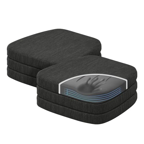 baibu Kitchen Chair Cushions Set of 6, Dual-Layer Patented Design Memory Foam Dining Chair Pads with Ties and Washable Cover, 6 Pack, 17" x 16" x 2", Black - color: Black, size: 6 Count (Pack of 1)