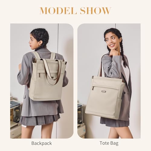 GOLF SUPAGS Convertible Laptop Backpack for Women Casual Daypack Notebook Tote Bag for Work College Travel Leisure (Apricot) - color: Apricot-n