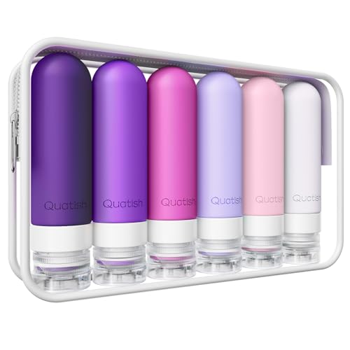 Quatish Travel Bottles for Toiletries 6 Pack, Original Patented Leakproof 3 oz Tsa Approved Travel Size Containers, BPA Free Silicone Shampoo and Conditioner Bottles, Cruise Camping Essentials, Purple - color: Purple