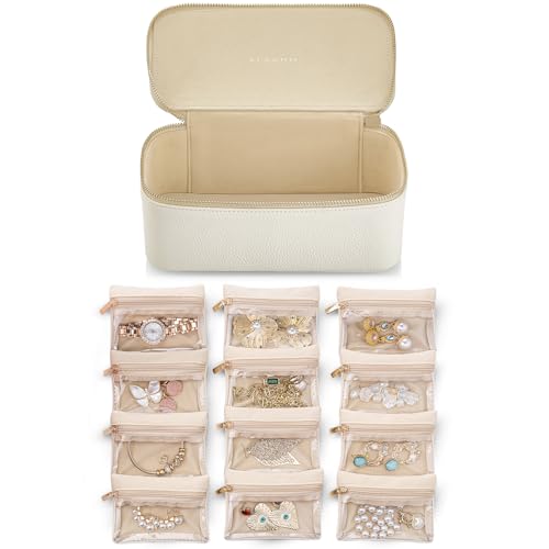 VLANDO Jewelry Travel Case,Gift for Women,Travel Jewelry Organizer with Clear Velvet Jewelry Bags Zipper Pouch for Women Girl Gift-12Pcs White - color: D.12PCS White