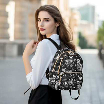Women Fashion Backpack Purse Casual Lightweight Travel Shoulder Bag Death Cat Rucksack Ladies Bag, Small - color: Death Cat, size: Small