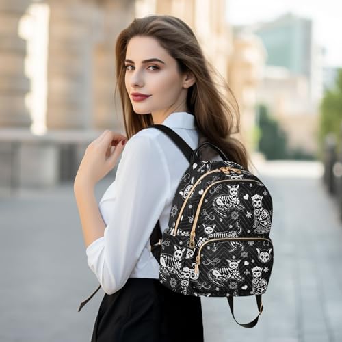 Women Fashion Backpack Purse Casual Lightweight Travel Shoulder Bag Death Cat Rucksack Ladies Bag, Medium - color: Death Cat, size: Medium