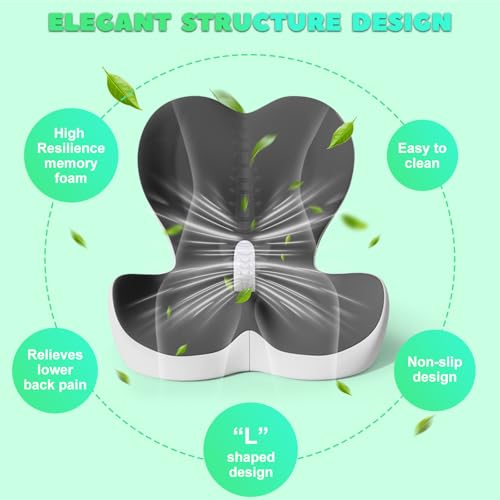 Buttocks Cushion for Office Chair Memory Foam Seat Pad for Butt Support Tailbone Relief Ergonomic Chair Cushion for Home Car Travel or Work (Off White) - color: Off White
