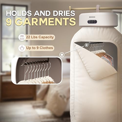 MOJOCO Portable Clothes Dryer - Mini/Compact Dryer for Apartment, RV, Travel - Small Quiet Fast-Drying Machine with Adjustable Timer & Hassle-Free Setup