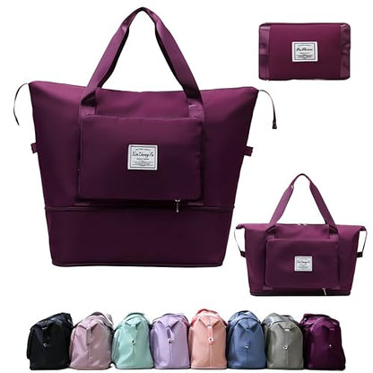 Large Capacity Foldable Travel Bag, Expandable lightweight Carry on Bag, Dry with Wet Separation Spor Duffel Bags (Fuchsia) - color: Fuchsia