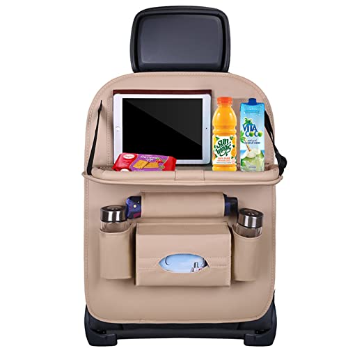 Backseat Car Organizer, Car Back Seat Organizers and Storage with Tablet Holder Kick Mats Back Seat Protectors for Kids with Foldable Tablet Tray Travel Accessories - color: Beige, size: 1 Pack