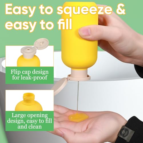 3 PACK Travel Shampoo Bottle, Empty Plastic Squeeze Bottles 6.8oz with Flip Cap, Lotion Container for Toiletries Travel Size Shampoo and Conditioner - color: Yellow, size: 6.8 oz