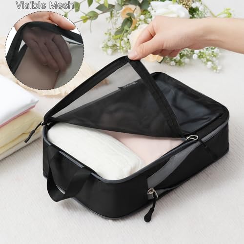 BAGAIL 6 Set Ultralight Compression Packing Cubes Packing Organizer for Travel Accessories Luggage Suitcase Backpack - color: Black40D, style: Mesh Pattern