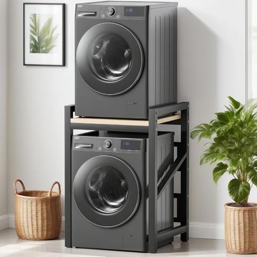 Washer Dryer Stacking Rack Kit 29.5in, Over the Washer and Dryer Storage Shelf for Laundry Room, Bathroom, Heavy Duty, Height Adjustable, 1.2mm Wall Thickness 660lbs Capacity (Black, 29.5in) - color: Black