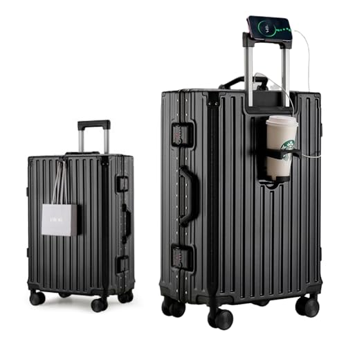 HotWay PC Hard Shell Carry On Luggage with Aluminum Frame, Suitcase with Cup Holder and USB Port, Zipperless Luggage for Business Travel (Black, Carry On 20Inch) - color: Black, size: Carry on 20inch