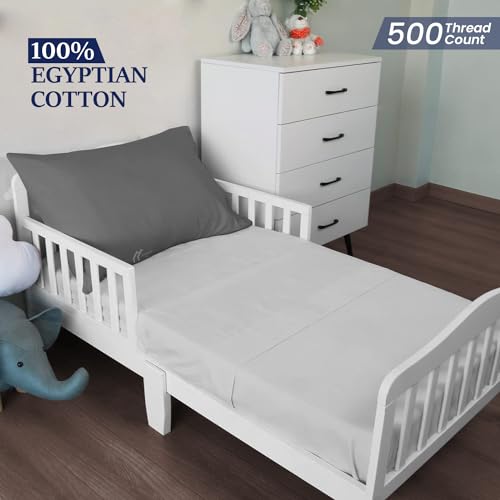2-Pack Luxury Toddler Pillowcases (13x18) – 100% Egyptian Cotton, 500 Thread Count – Soft & Breathable Nursery Travel Pillow Covers with Secure Zipper Closure – Dark Grey - color: Dark Grey, size: Toddler 13x18