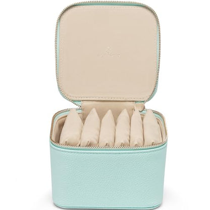 VLANDO Travel Jewelry Box for Women Faux Leather Jewelry Box with 6 Velvet Jewelry Zipper Pockets Earrings Necklace Rings Storage Boxes Christmas Gift for Mom Wife(Lake Blue) - color: 6PCS-Lake Blue