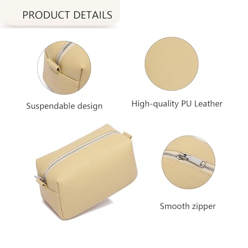 PU leather Organizer Bag Lightweight Cosmetic Bag with Ring Clasp Perfect Travel Makeup Bag for Women (Ground Lotus/PU) - color: Almond Yellow/PU