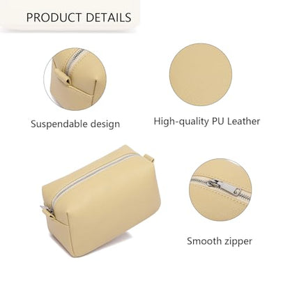 PU leather Organizer Bag Lightweight Cosmetic Bag with Ring Clasp Perfect Travel Makeup Bag for Women (Ground Lotus/PU) - color: Almond Yellow/PU