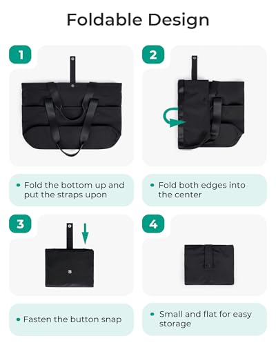 BAGSMART Tote Bag for Women, Foldable Tote Bag With Zipper Travel Shoulder Bag Handbag for Work - color: Black