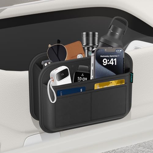 FLORICH Car Door Organizer, Small Leather Foldable Hanging Organizer and Trash Can 2-in-1, Multi-Function Mini Storage Box Garbage Can for Car Back Seats and Side Door-1Pack - color: G-Car Door Hanging Organizer-Black-1Pack