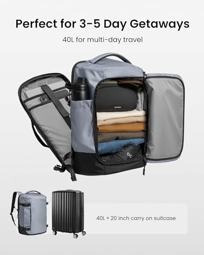 tomtoc Travel Backpack 40L, TSA Friendly Flight Approved Carry-on Luggage Hand Water-resistant Lightweight Business Rucksack, Durable Large Weekender Bag Daypack Fits 17.3 Inch Laptop - color: Silver Gray-ripstop, size: 40L