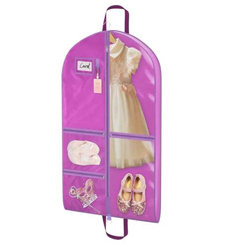Univivi Dance Costume Garment Bag, 40" Waterproof Hanging Bag for Travel, Kids Clothes Bag With 5 Clear Pockets and Handles for Costumes and Sports, Purple - color: Purple, size: 1 Pack