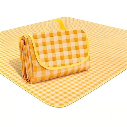 Loulangems Extra Large 2m x 2m Orange Plaid Picnic Mat, Sandproof Waterproof Outdoor Blanket, Orange Plaid Picnic Blanket for Campin and Hiking, Machine Washable