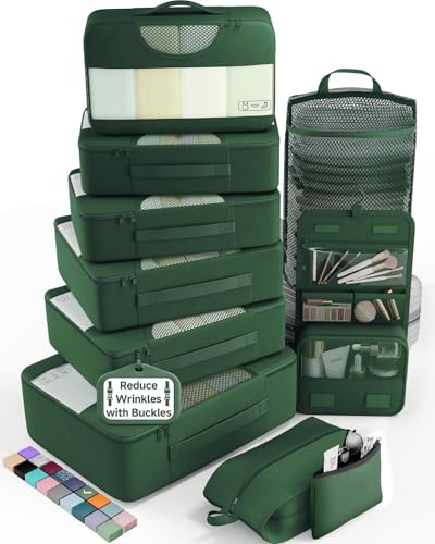 Veken 10 Set Packing Cubes for Travel Essentials, Suitcase Organizer Bags in 4 Sizes, Carry-On Luggage Accessories with Laundry Bag, Airplane Must Have, Gifts for Women Men - color: 11 Jungle Green