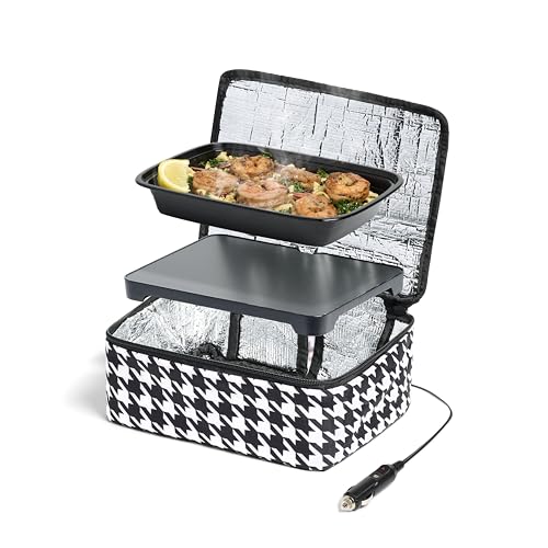 HOTLOGIC Mini Heated Lunch Box - Portable Electric Food Warmer for Men and Women - Great for Work, Office, and Construction - Cook, Reheat, and Eat on the Go - 12V - Houndstooth - color: Houndstooth, size: 12V