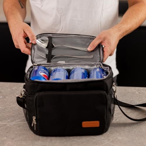 Carrywell (Not Made In China) Insulated Lunch Bag For Men, Men's Lunch Box, Leakproof, Collapsible, Soft Sided Cooler W/Adjustable Shoulder Strap, Black - color: Black