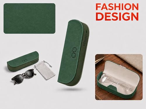 Glasses Case hard shell,3-in-1 Sunglasses Case & Eyeglass Case with Cleaning Cloth & Storage Pouch - color: Green