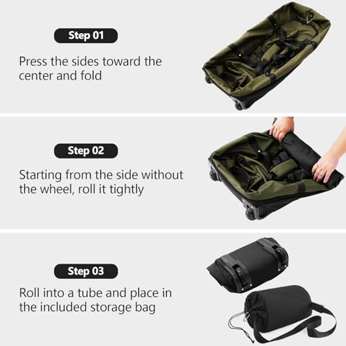 Bagenerous 110L/140L Expandable Soft-Sided Foldable Duffle Bag with 2 Rubber Wheels,Packable 32” Rolling Carry-On with Multi-Pockets & Compartments,Army Green - color: Army Green