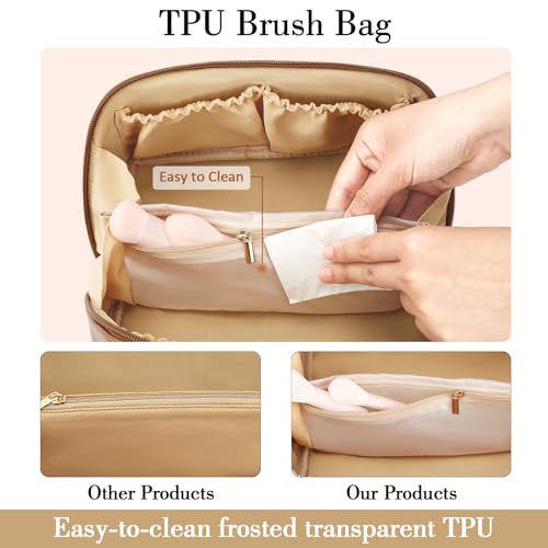 Birthday Gifts for Women Teen Girl, Personalized Initial Makeup Organizer Bag Set, Open Flat Travel Cosmetic Bag With Clear Divider and Handle(Brown,F) - color: Brown, style: F